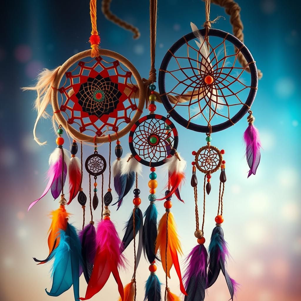 Mystical Dreamcatchers in Surreal Folk Art Style