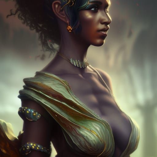 Elegant Dark-Haired Woman: Detailed Fantasy Art