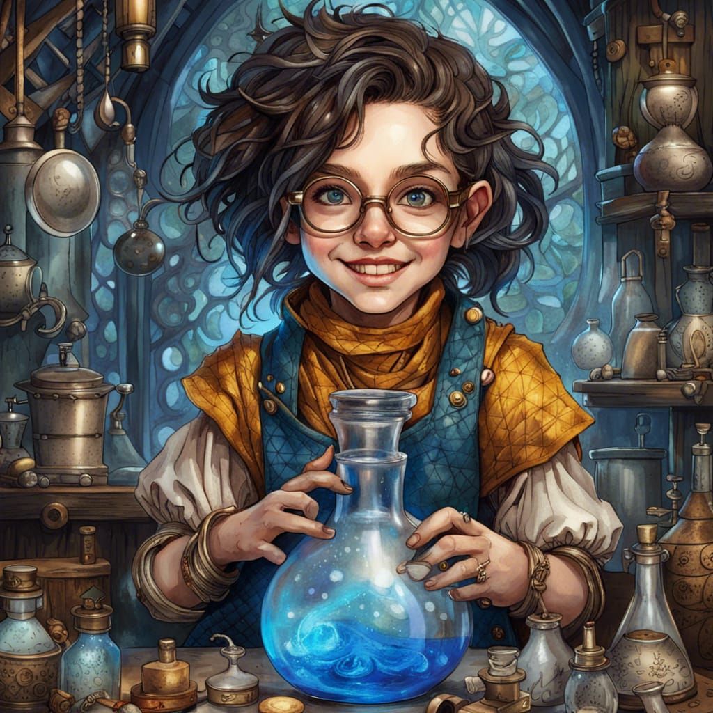 Halfling Alchemist Portrait in Fantasy Style