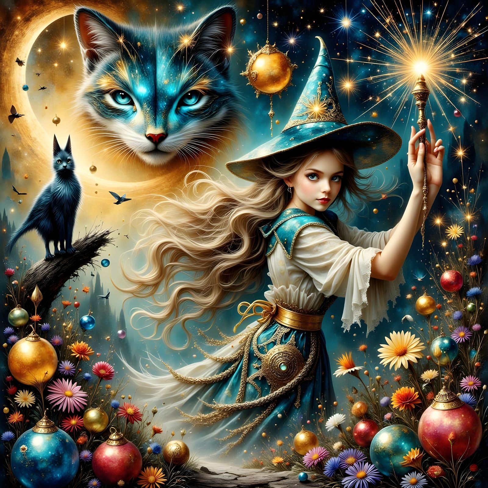 Mystical Creation with Magical Wand and Creatures