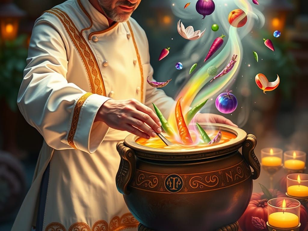 Mystical Chef in a Dreamlike Kitchen Scene
