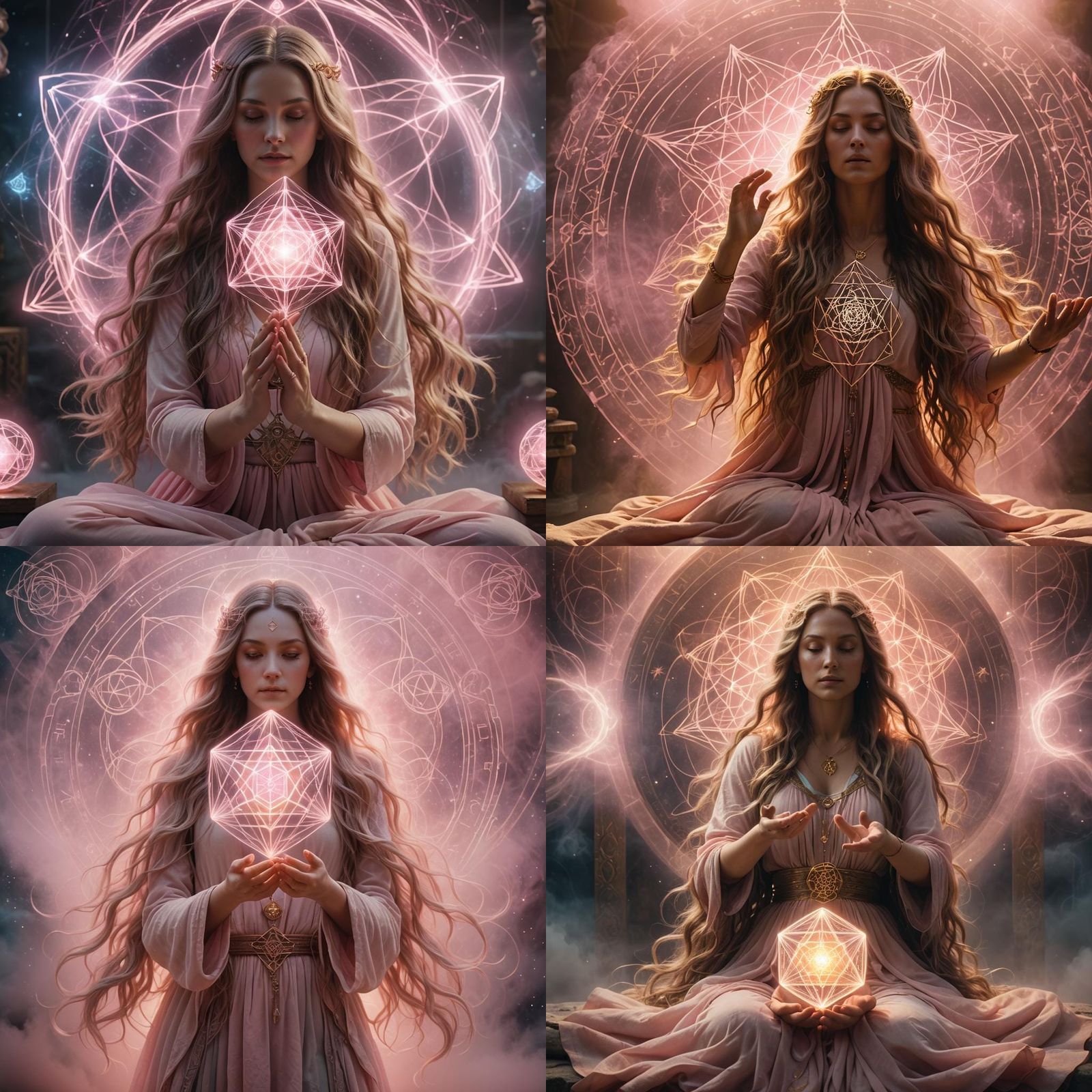 Goddess With Metatron's Cube in Pink Fog