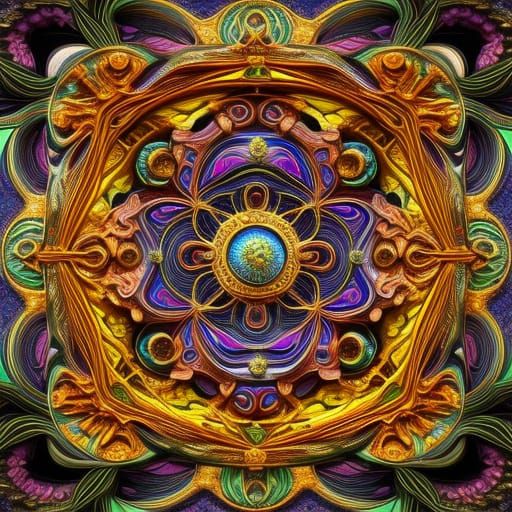 Cosmic Fractal Mandala in Art Nouveau Style
