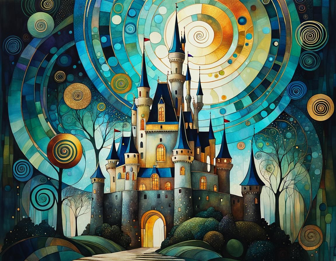 Whimsical Castle Illustration Inspired by Gustav Klimt