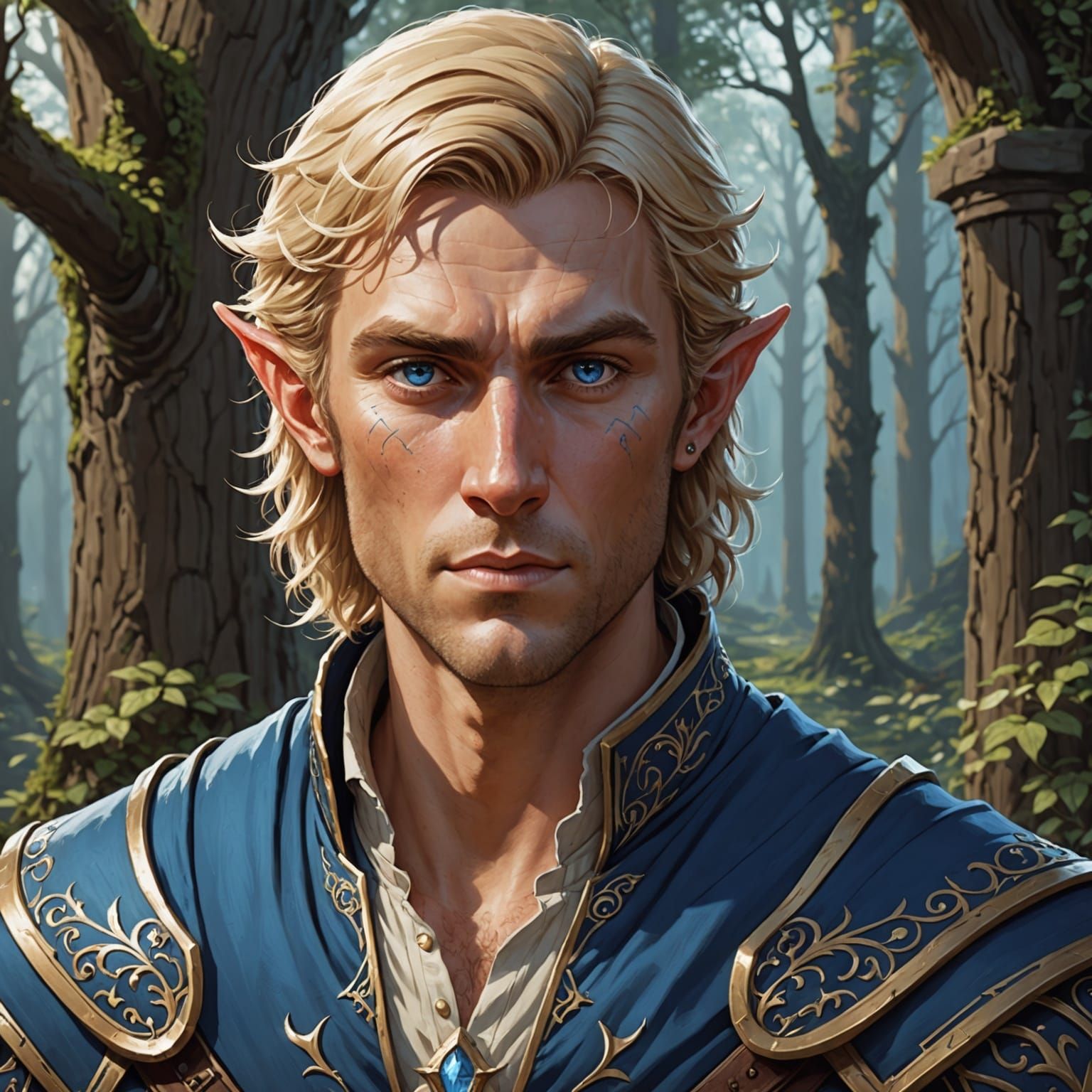 Detailed Half-Elf Portrait in Dark Fantasy Style