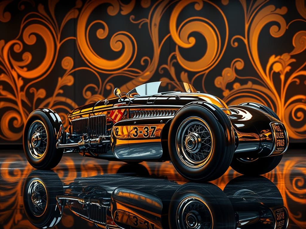 Timeless Chrome Racing Car in Art Deco Splendor