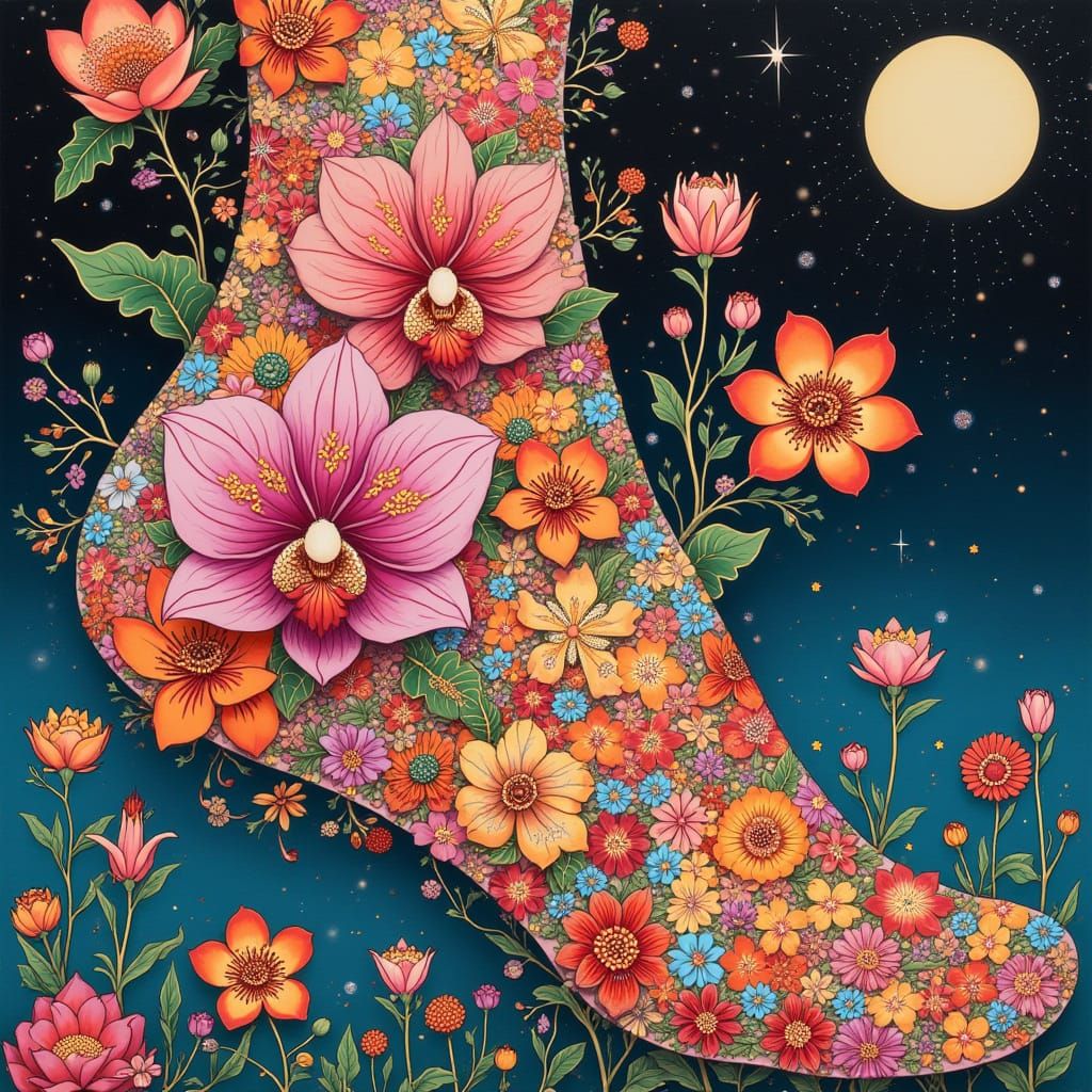 Surreal Floral Anklepiece with Infinity Symbol and Celestial...