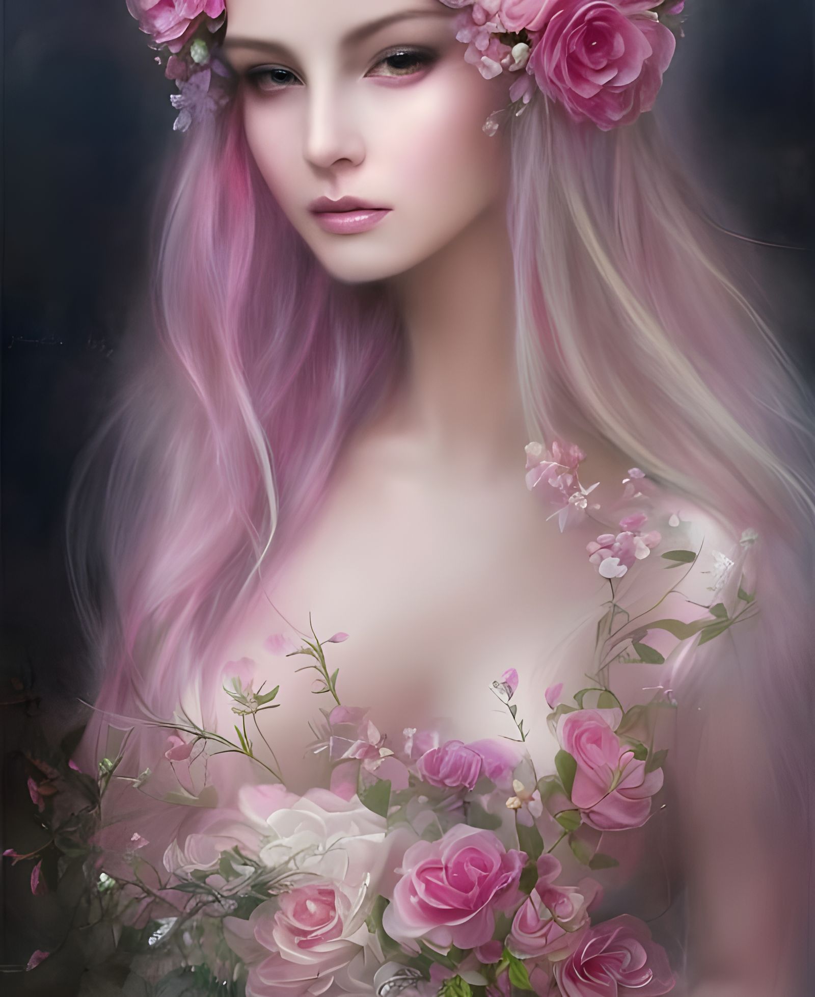 Pink Fairy with Flower Crown in Dreamy Garden
