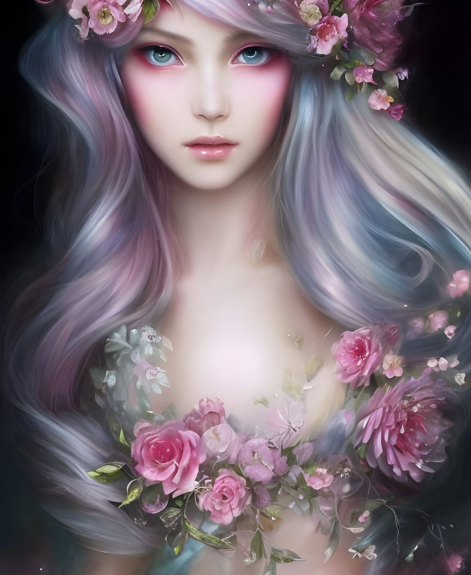 Pink Fairy with Flower Crown in Fantasy Garden