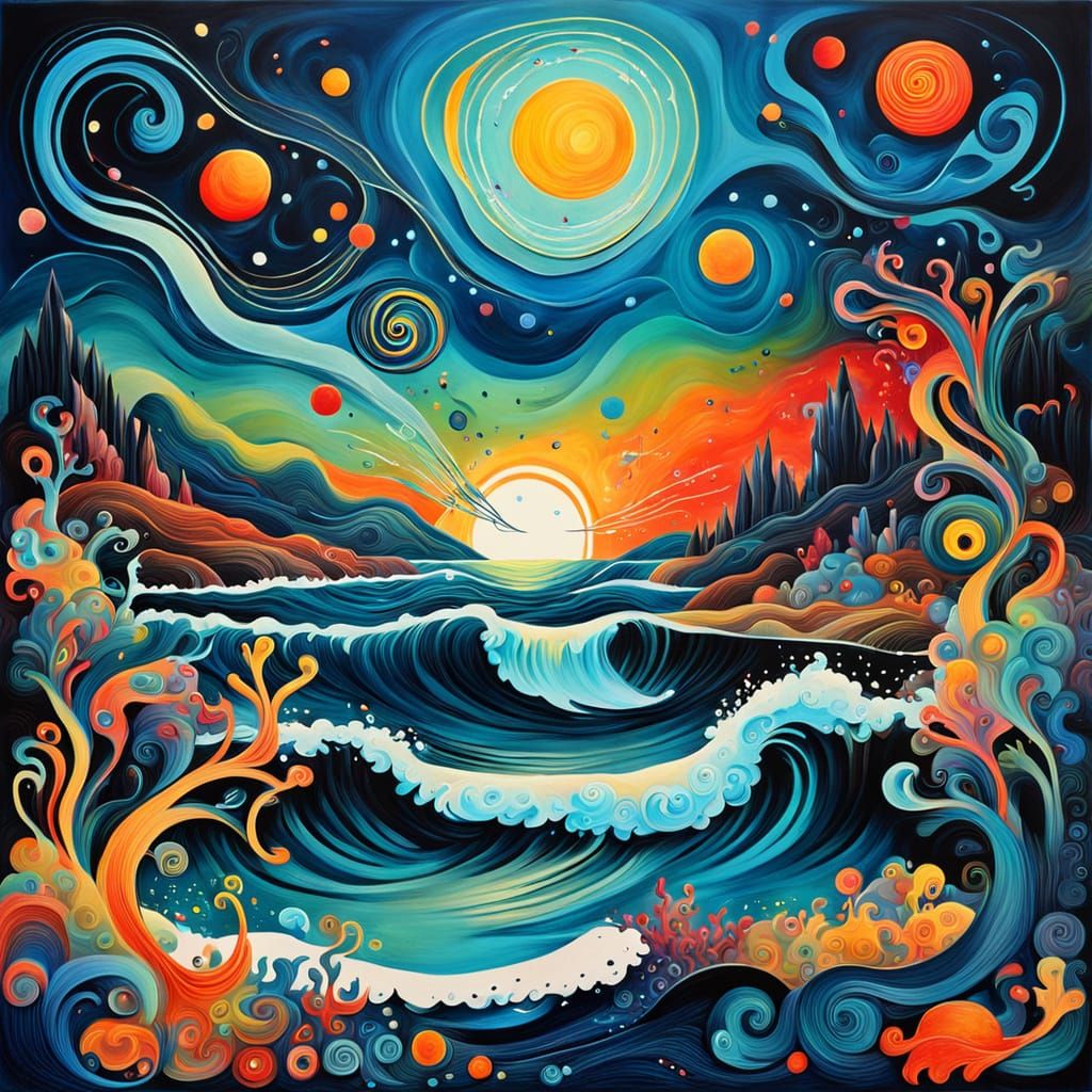 Miró-inspired Abstract Expressionist fantasy landscape of a ...