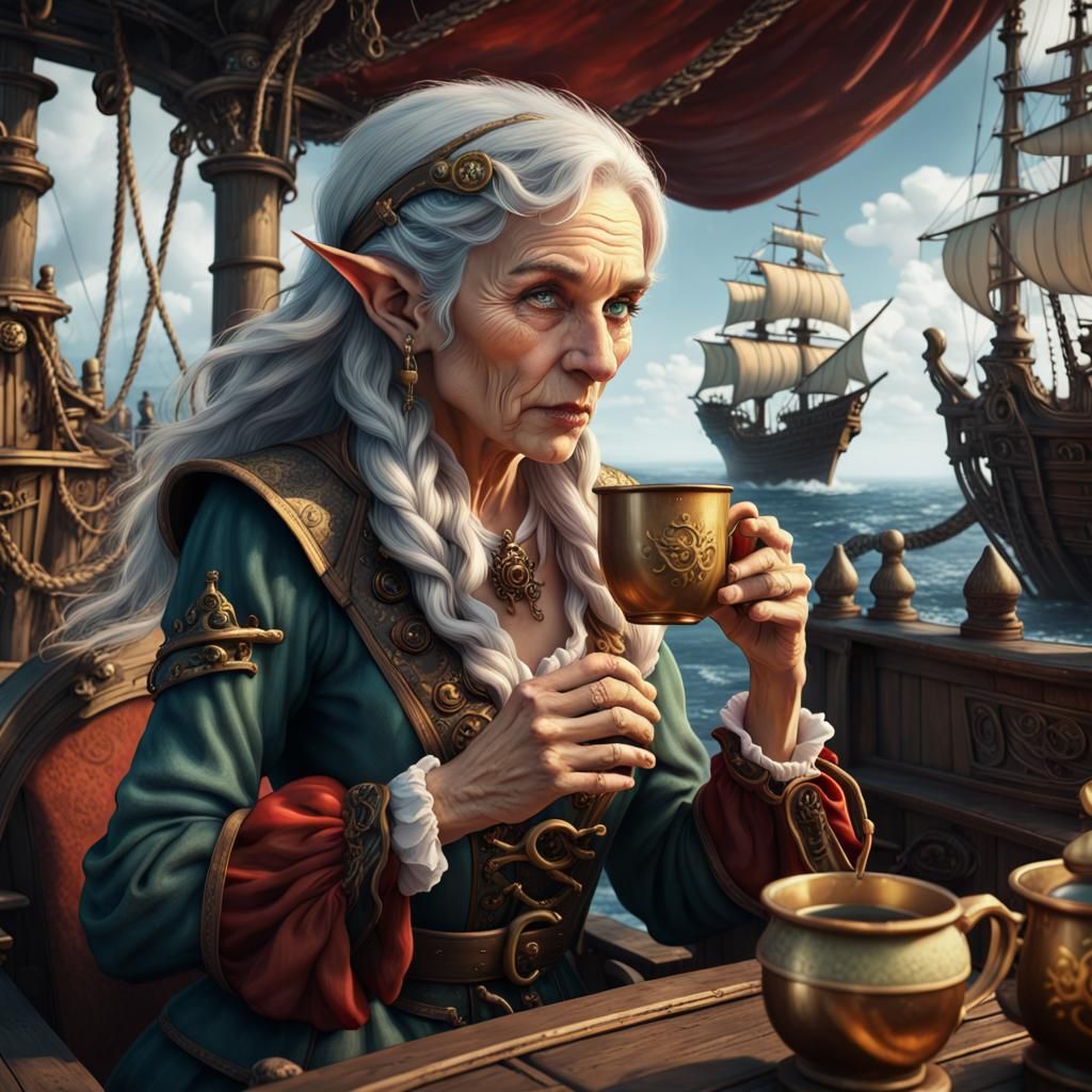 Old Elf Holy Woman on Pirate Ship