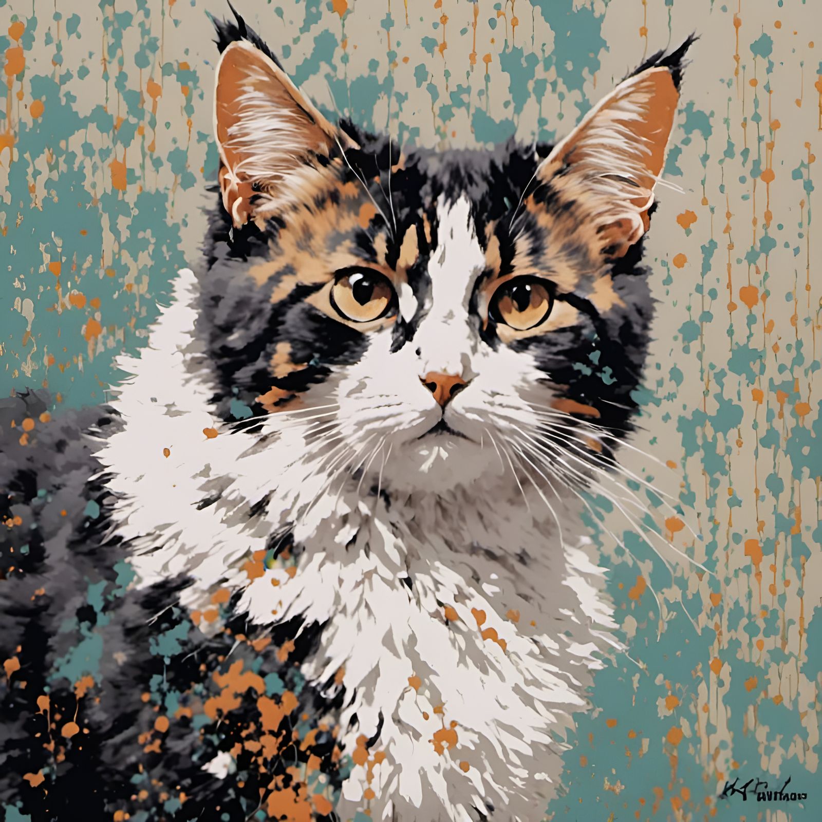 Stylized Cat in Urban Landscape Illustration