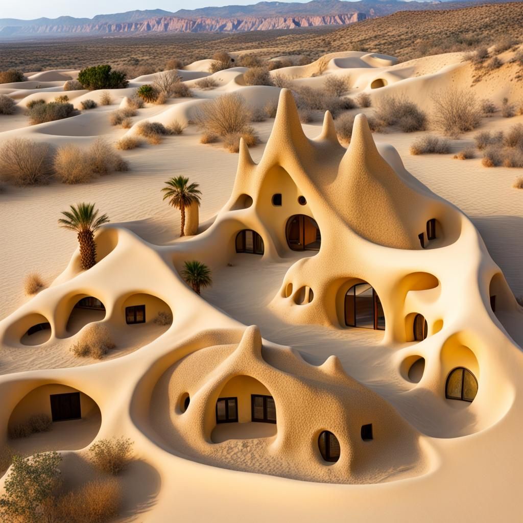 Gaudi-Inspired Desert Townscape from Above
