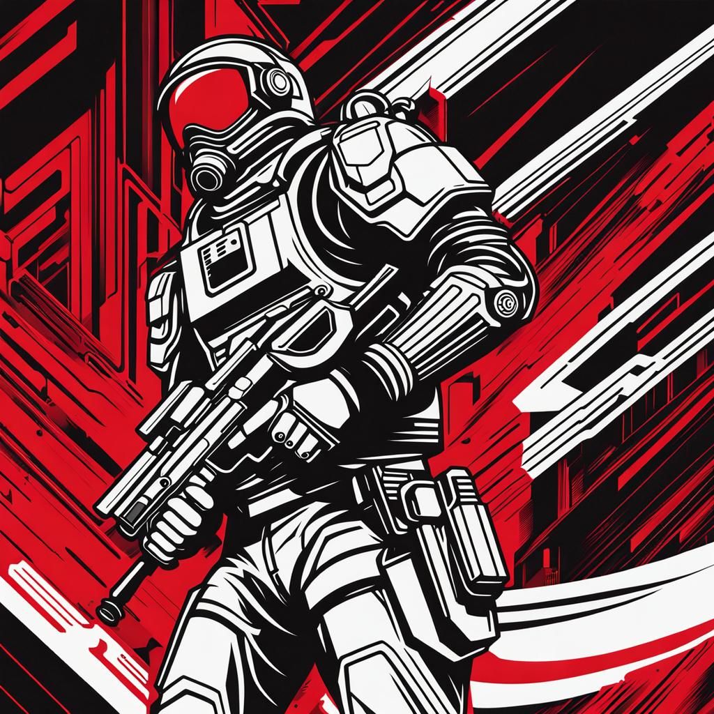Retrofuturistic Soldier: Line Art, Vector, Cel-Shaded