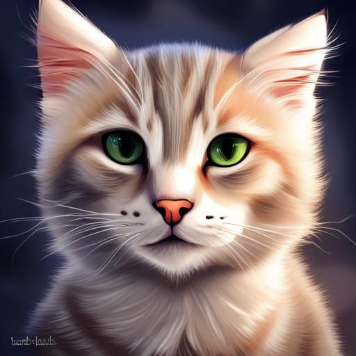 Hyperrealistic White Kitten with Gray Markings