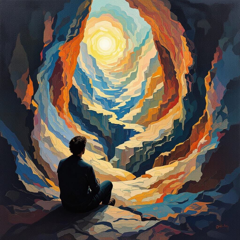 Man Lost in Mind's Labyrinth Surrealist Oil Painting