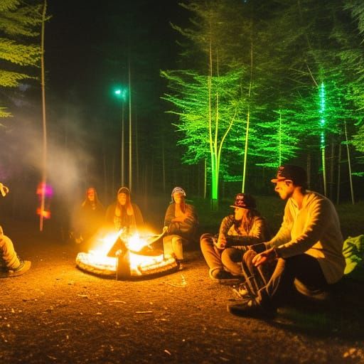 Psychedelic Bonfire Party Under Neon Lights