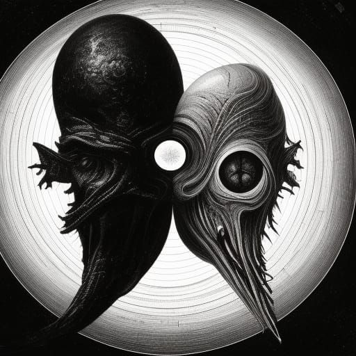 Alien vs Demon: Yin and Yang Horror Illustration