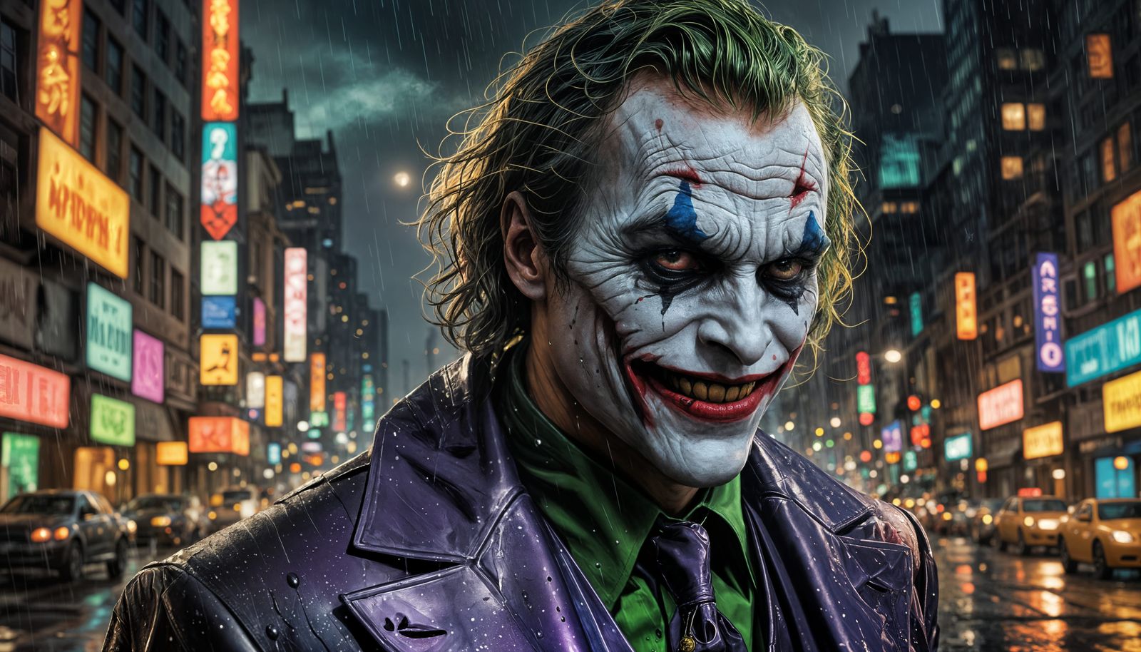 Hyperrealistic Joker in Gotham City Splash Art