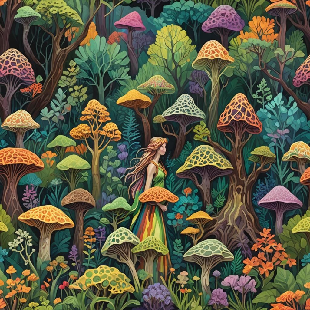 Dynamic Brushwork Forestscape with Polygonal Goddess