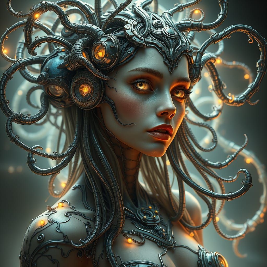 Ethereal Goddess of Labyrinthine Beauty in Dark Industrial S...