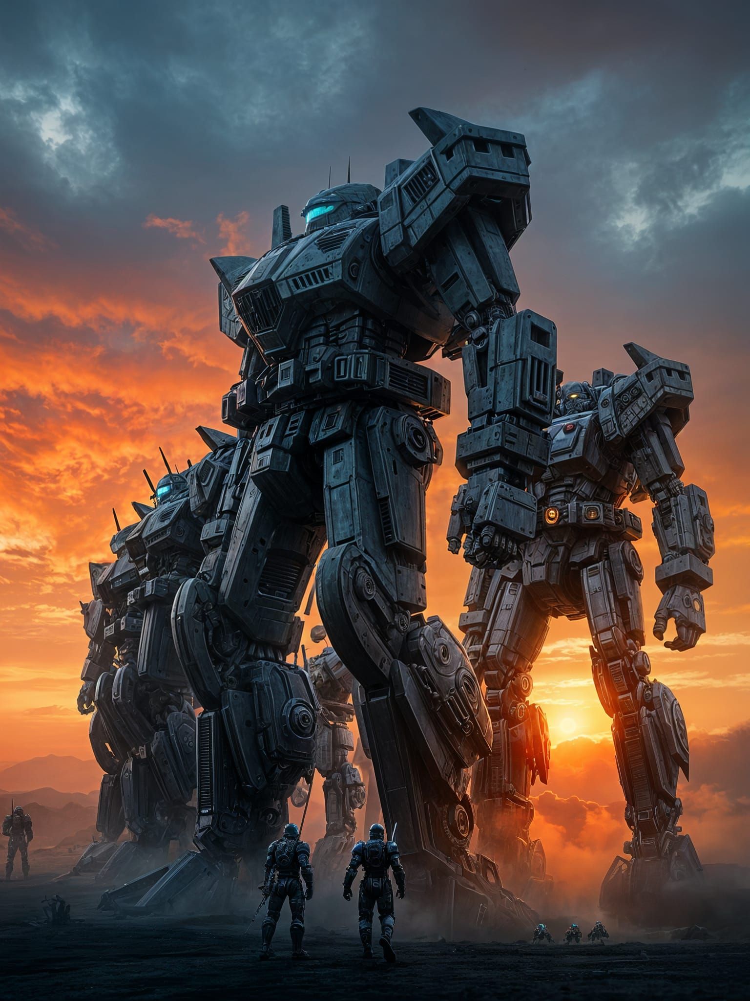 Epic Row of Piloted Battle Robot Suits