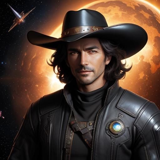 Futuristic Cowboy in Alien World: Sci-Fi Illustration
