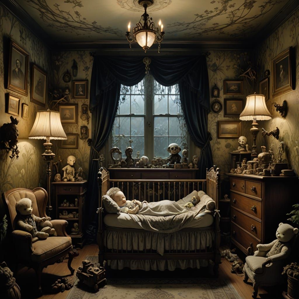 Spectral Baby Floats in Ethereal Victorian Nursery