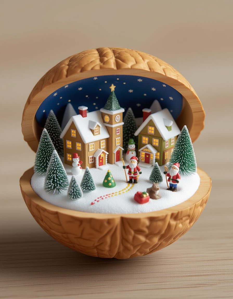 Miniature Christmas World in a Walnut Shell