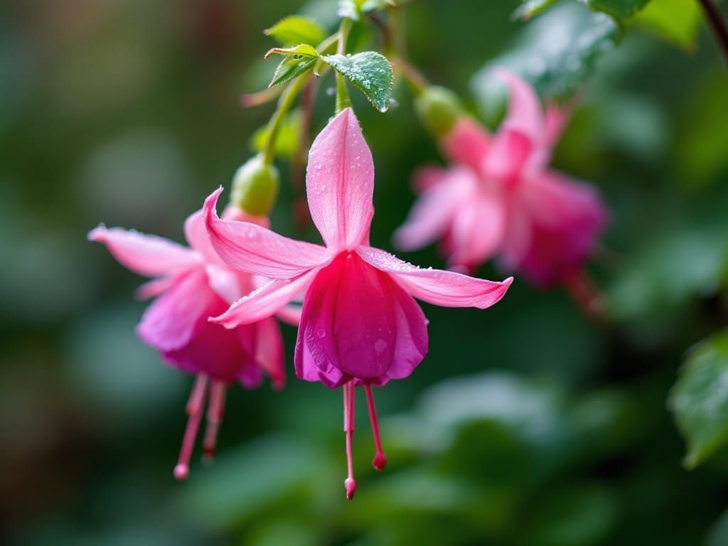 Fuchsia Pink Flower with Dewy Petals
