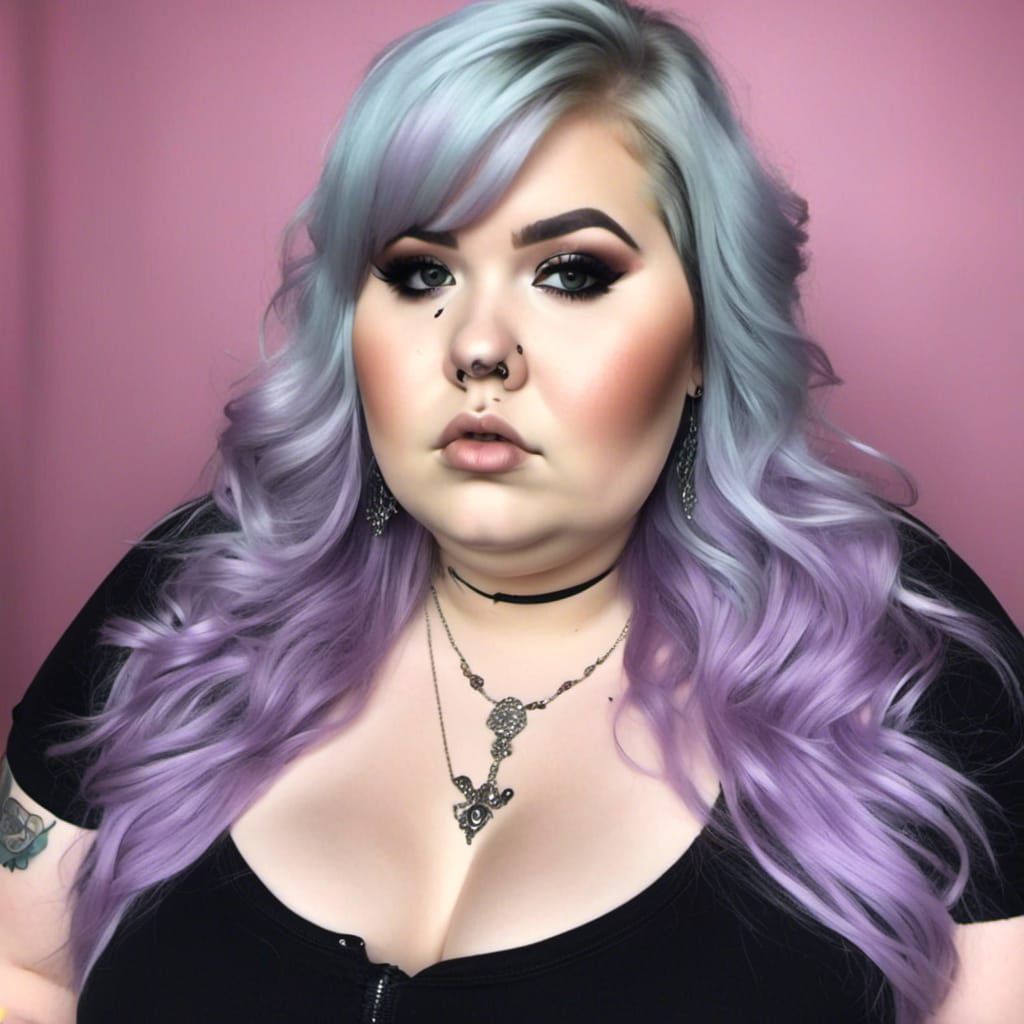 Gothic SSBBW with Silver Hair and Piercings