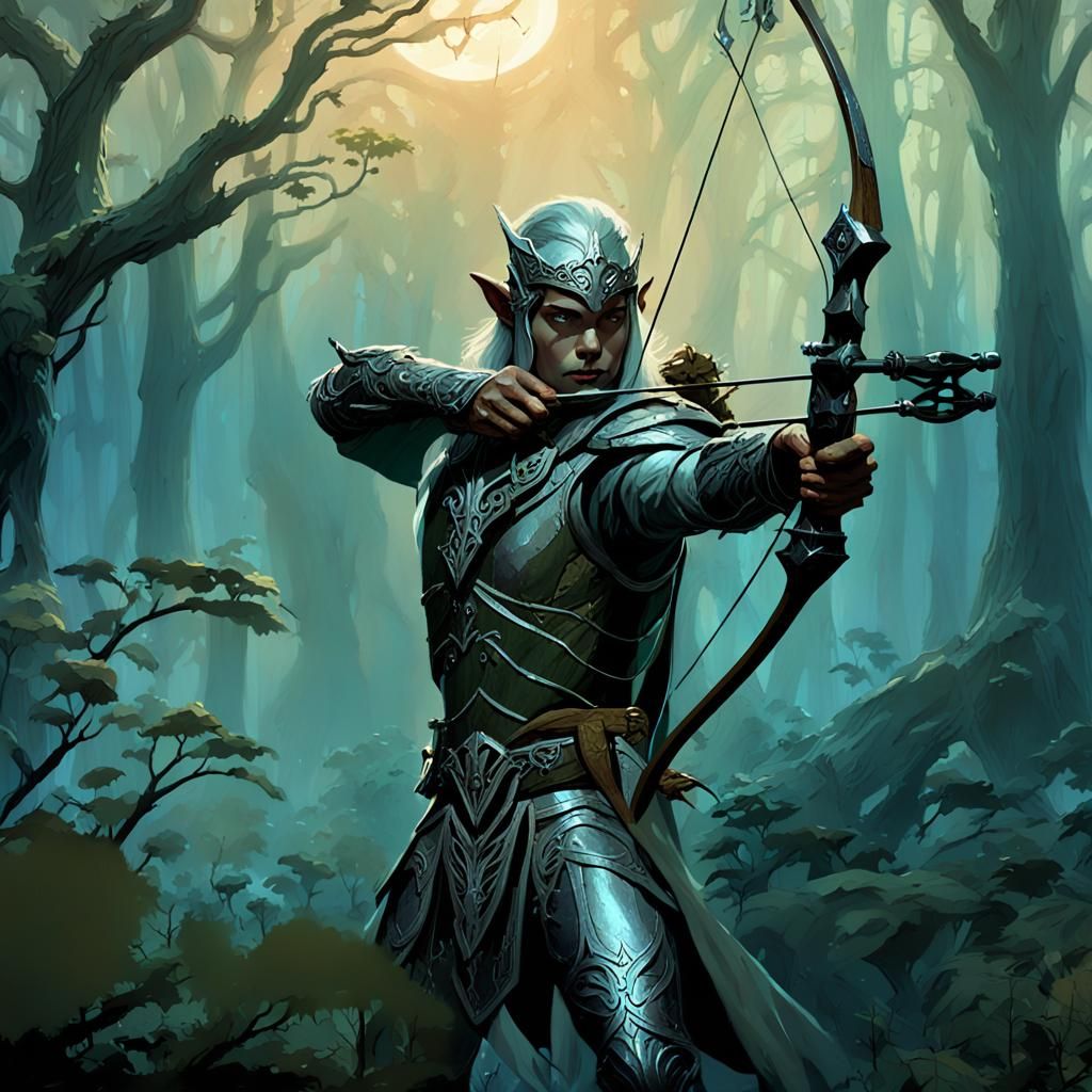 Elven Warrior in Mystical Forest, Frazetta Style
