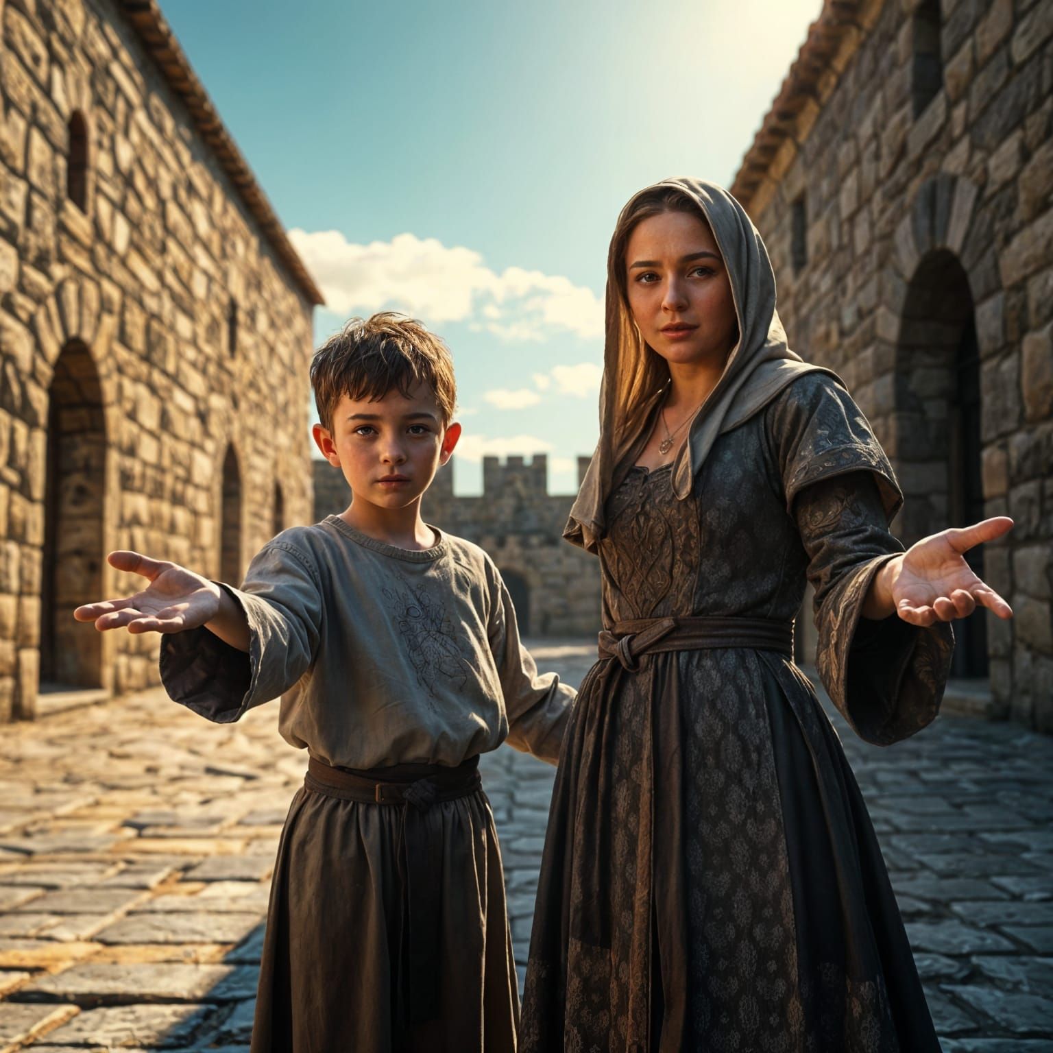 Medieval Mother and Son Bid Farewell in Hyperrealistic Detai...