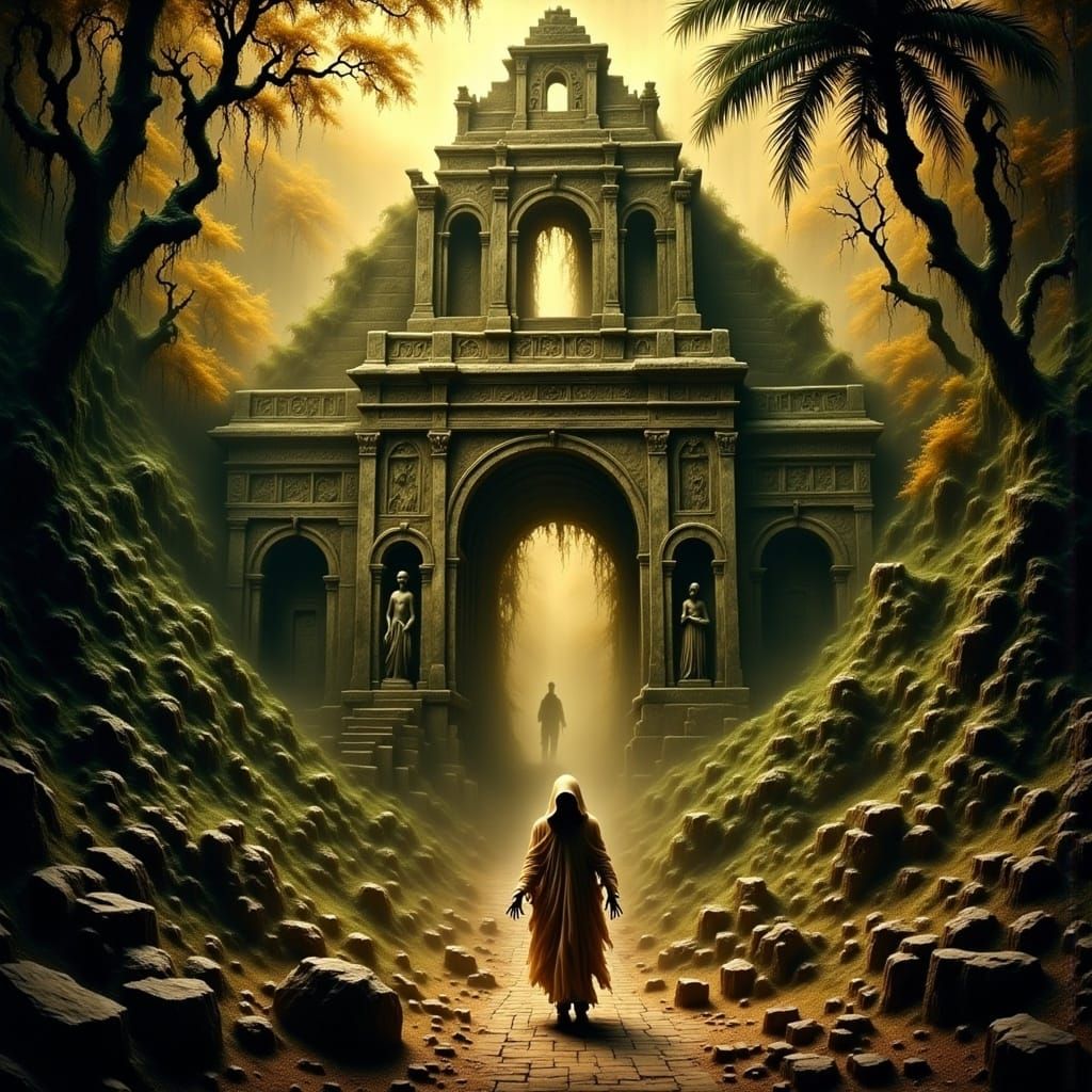 Lost Aztec City Adventure: Pulp Art Illustration