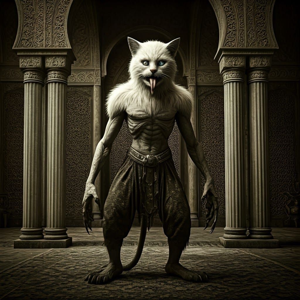 Hideous Cat-Headed Demon in 1920s Home