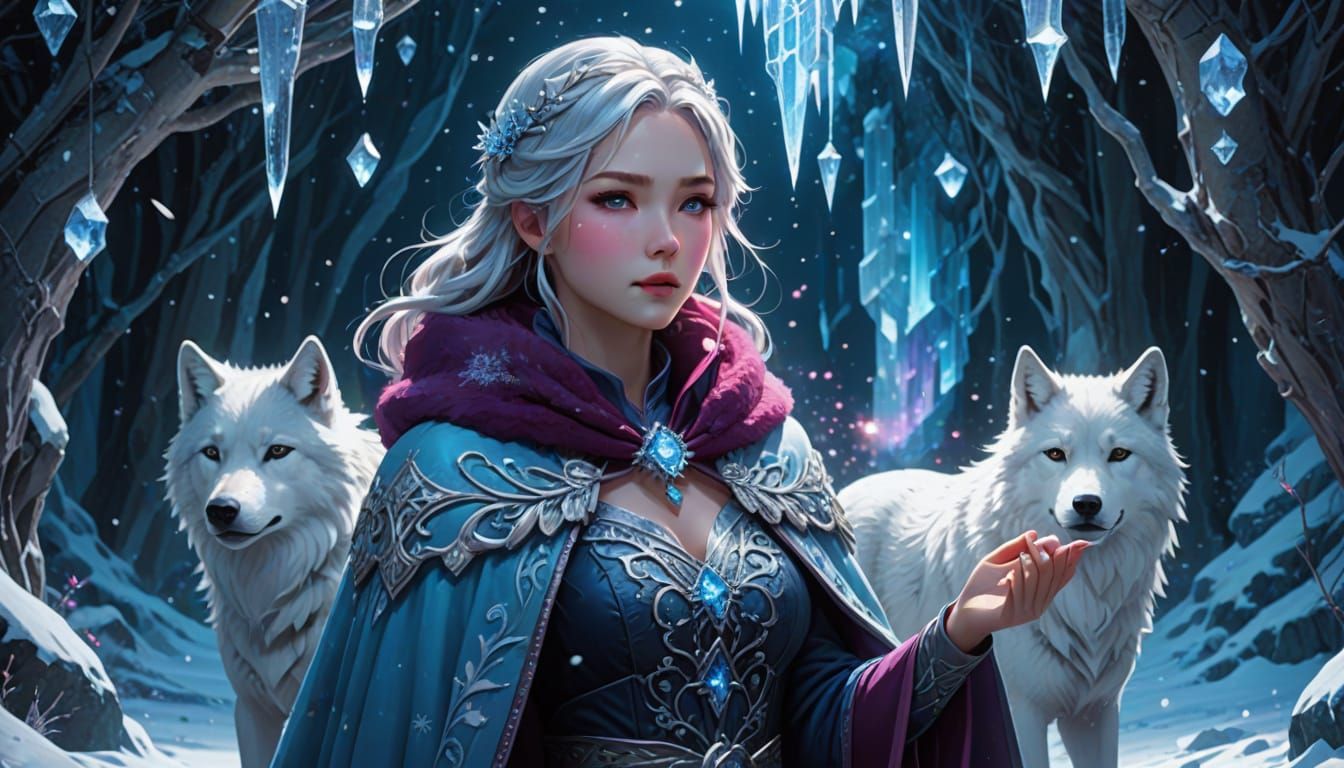 Ice Witch Casting Magic in Anime Fantasy Style