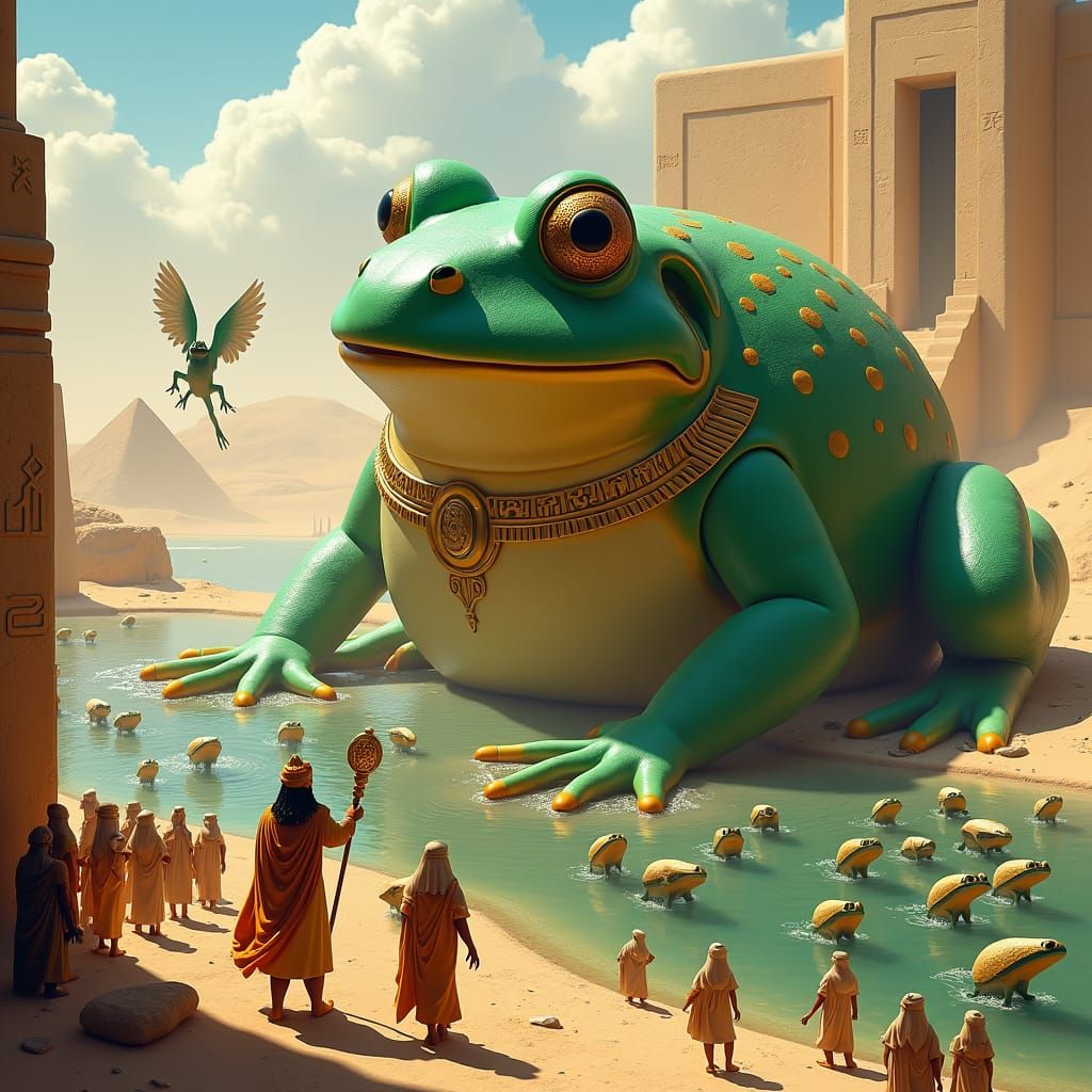Colossal Emerald Frog on the Nile in Sci-Fi Style