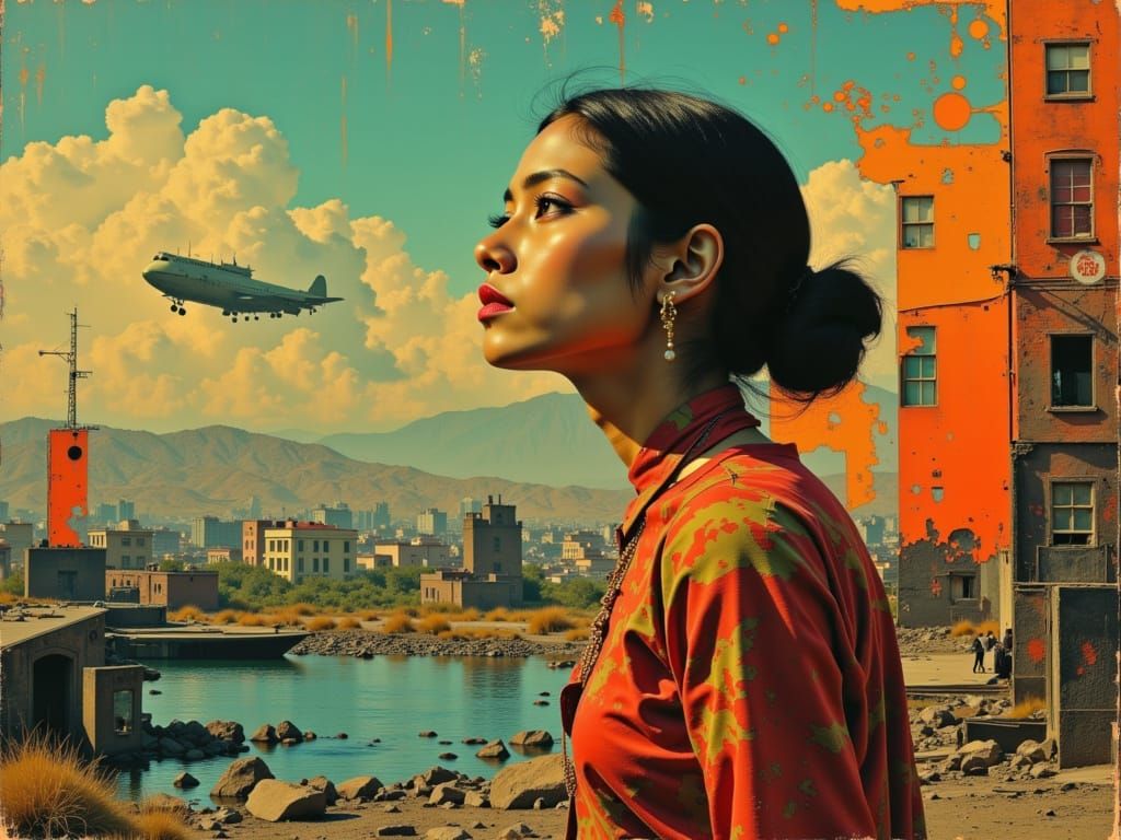 Cyberpunk Vishnu in Utopian Indian Ghetto at Sunset