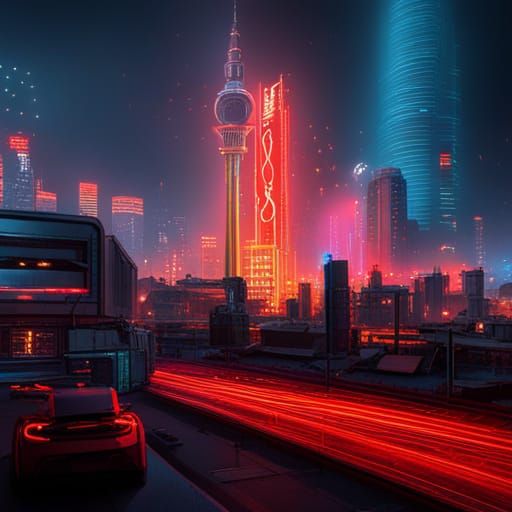Futuristic Istanbul with Robocars in Cyberpunk Style