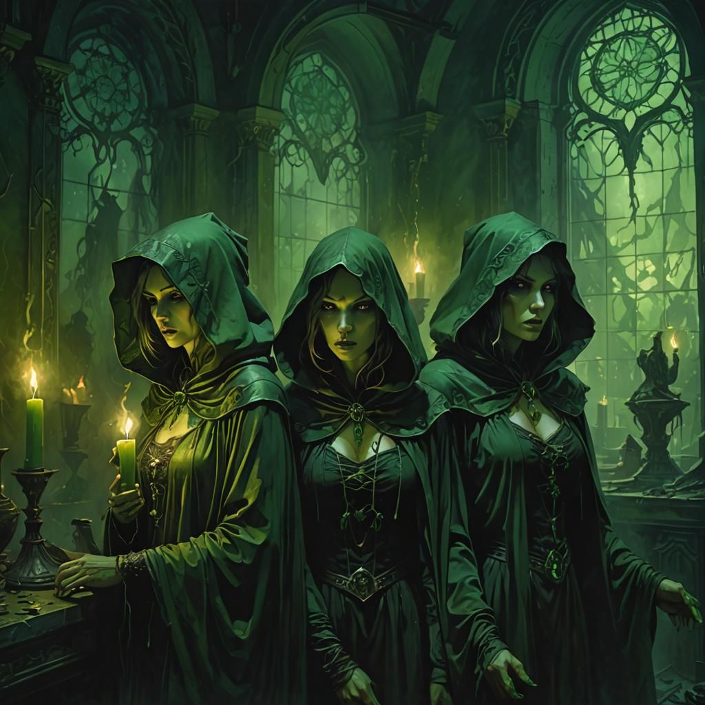 Eerie Vampire Sisters Plotting in Dark Fantasy Style