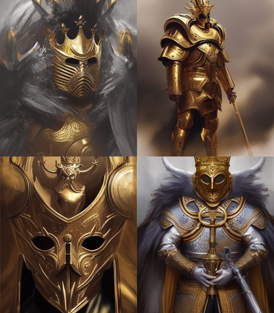 Masked King in Golden Armor: Dark Fantasy Portrait