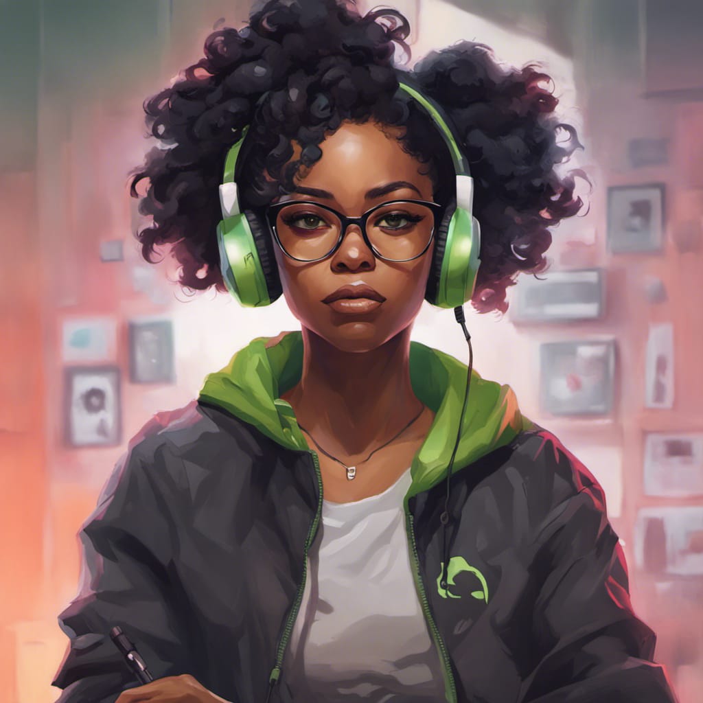 Black Gamer Girl Portrait in Hyperdetailed Digital Art
