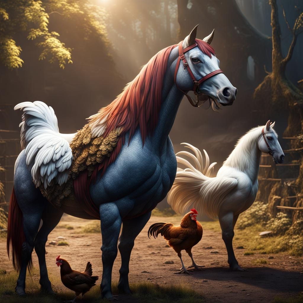 Fantastical Chicken-Horse Hybrid Concept Art