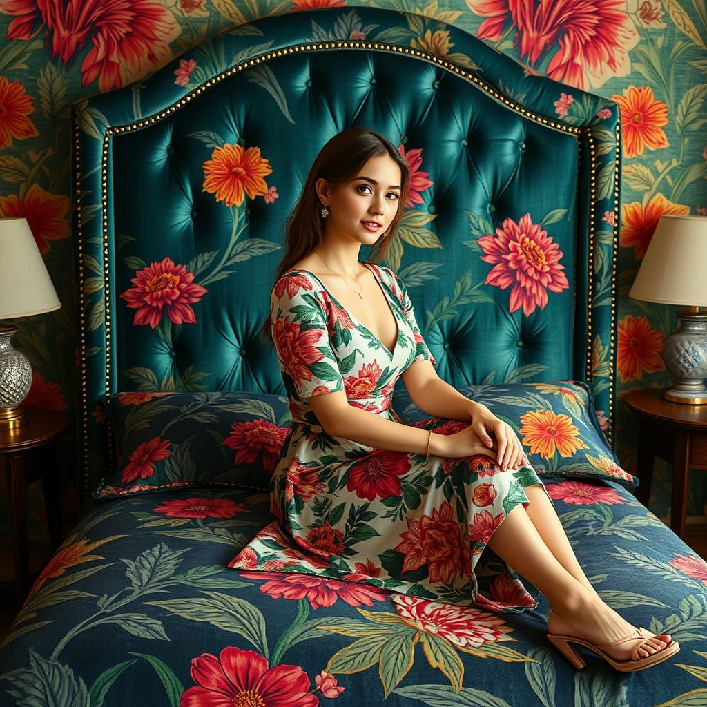 Vibrant Hawaii-Inspired Upholstered Headboard in Hyperrealis...