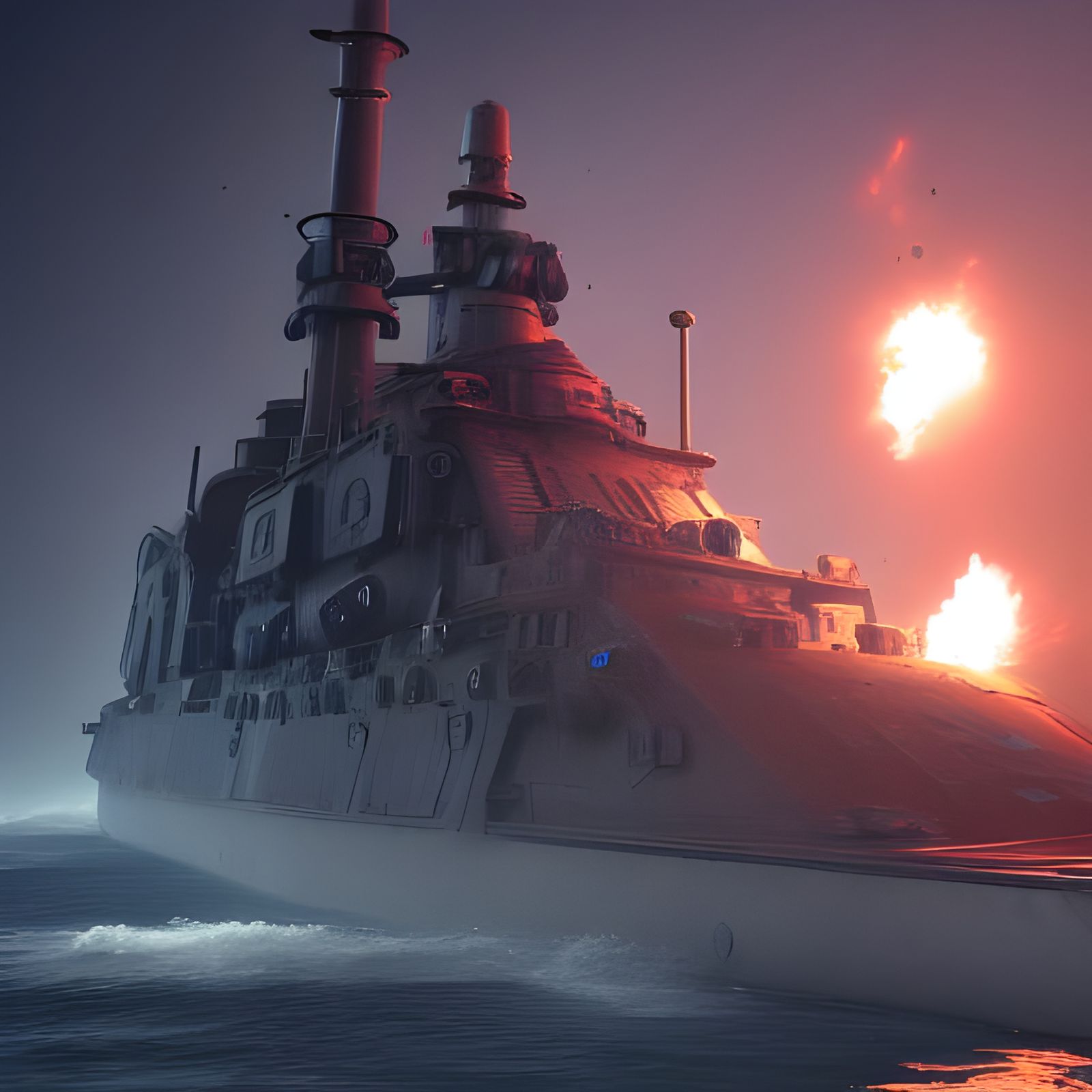 Exploding Dieselpunk Battleship: Detailed Matte Painting