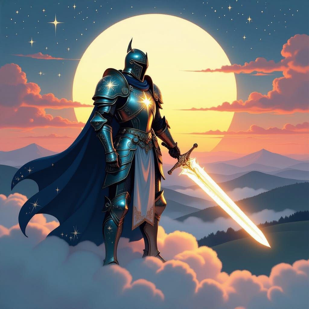 Celestial Knight with Star Sword in Dark Fantasy Style