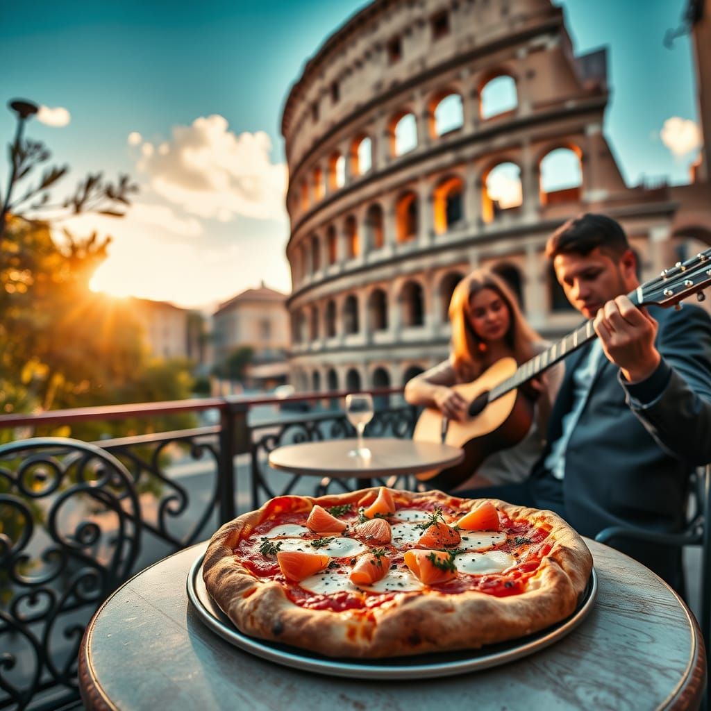 Rustic Italian Caf Scene in Rome With Freshly Baked Salmon a...