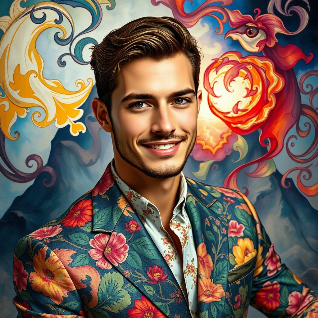 Ethereal Gentleman in Vibrant Floral Attire