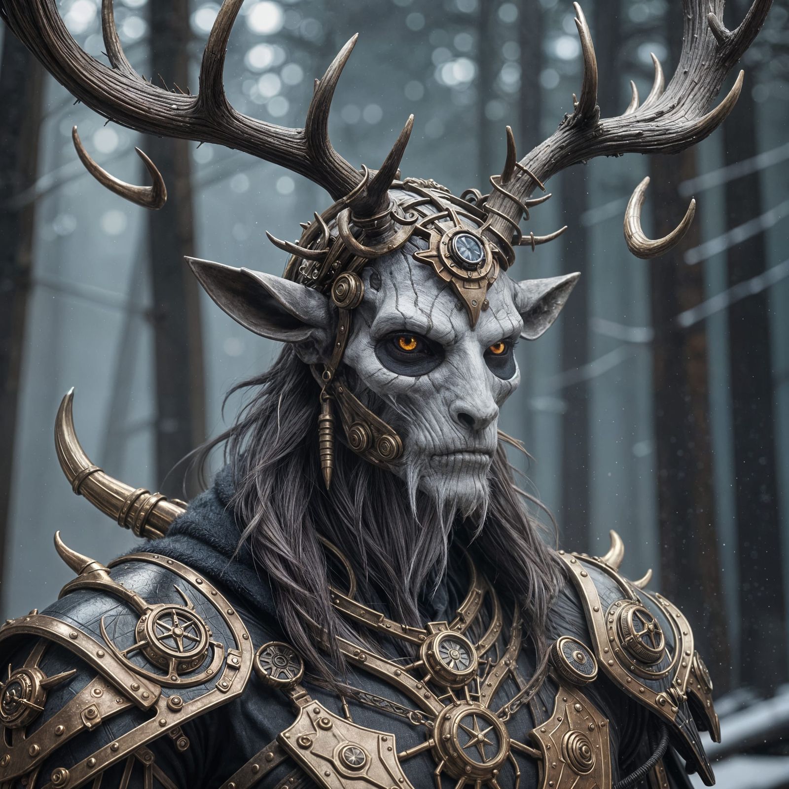 Steampunk Wendigo with Antlers in 3D Anime Art