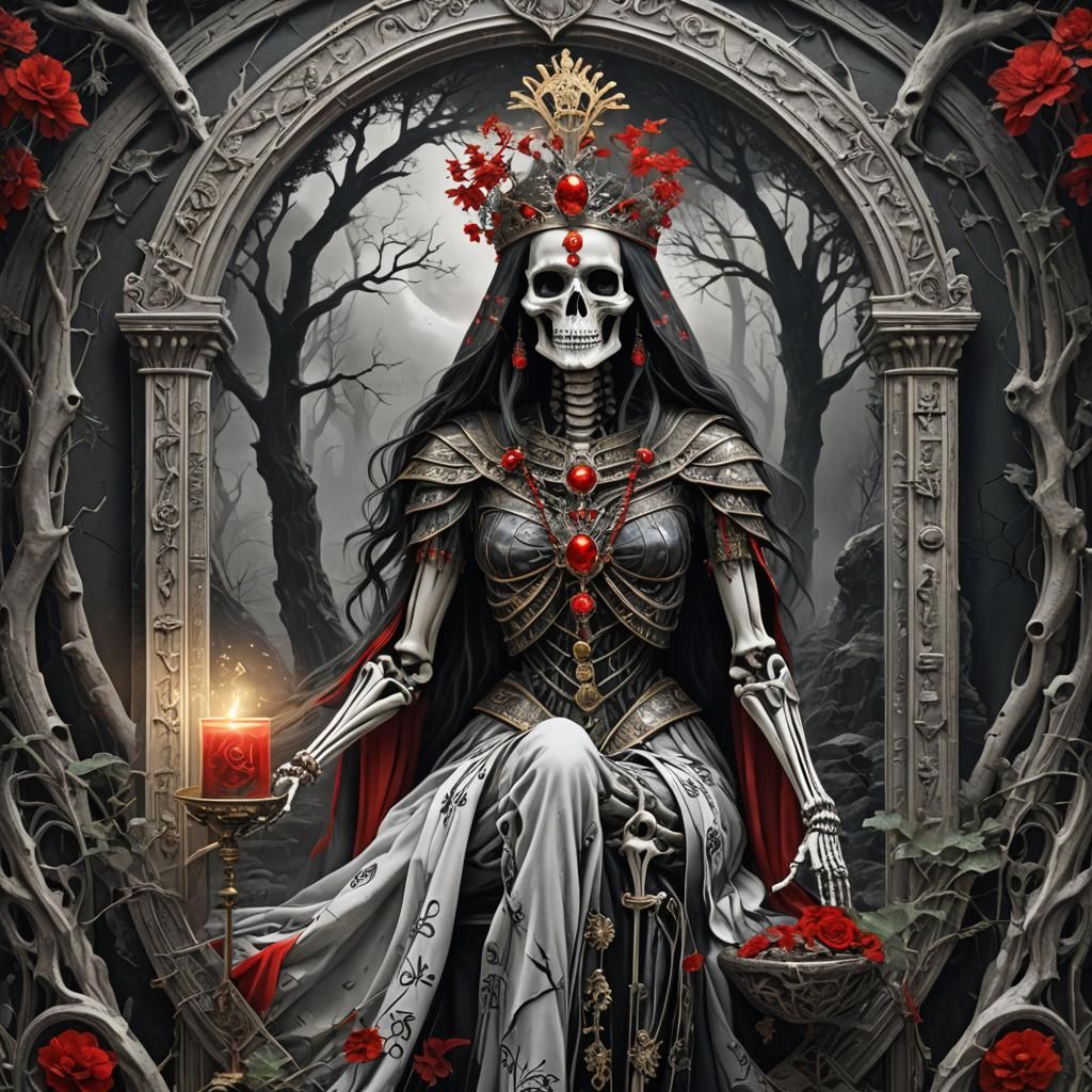 The High Priestess Tarot Card in Black, White, and Red
